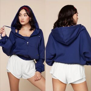 Popflex Zip Cloud Hoodie S/M Sapphire Blue Full Zip Oversized Athletic